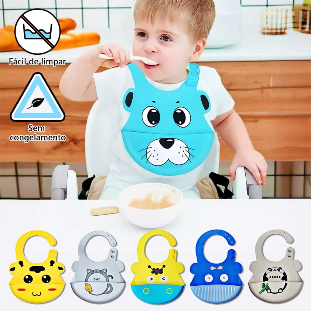 Babador Silicone Impermeável Para Bebê Infantil Cata Pega Migalhas Colorido Baby Bibs