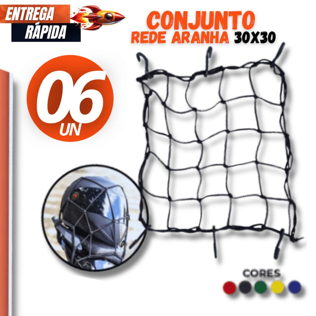 Conjunto Especial 06 Rede Elástica Moto Bike Redinha Carga Aranha Capacete Estica Reforçada Com ou Sem extensor Etc.