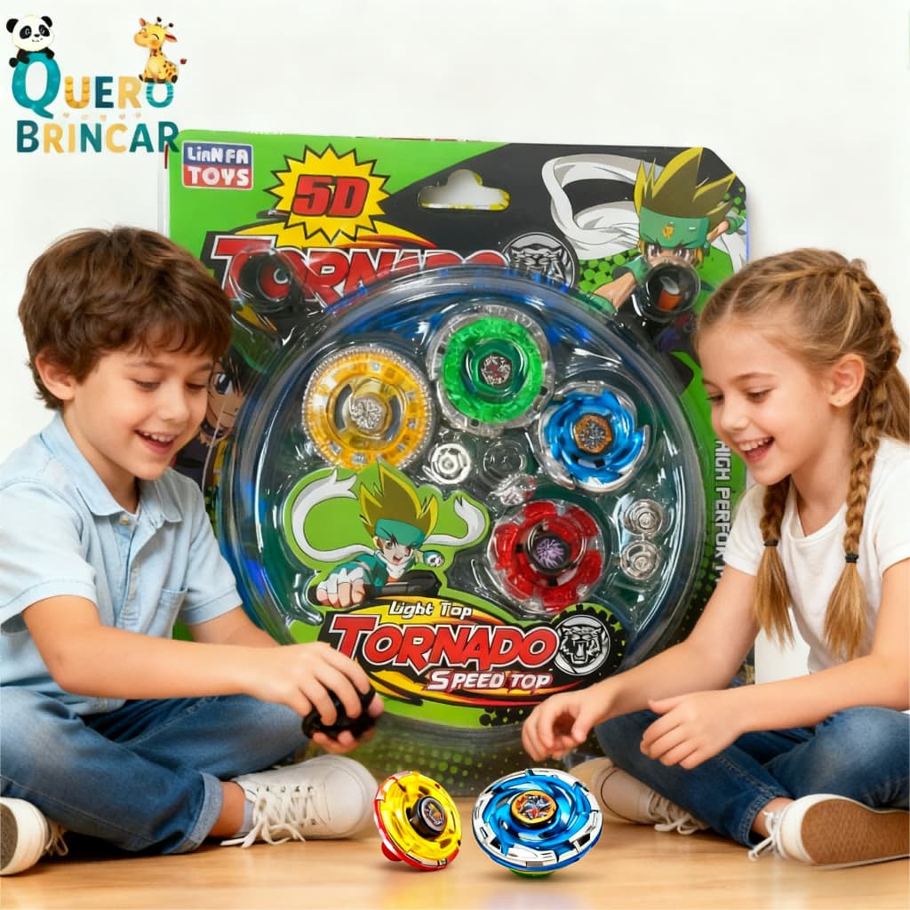 Kit Beyblade Metal Led 5D - 2/4 Piões + 2 Lançadores + Arena Tornado - Brinquedo para Meninos