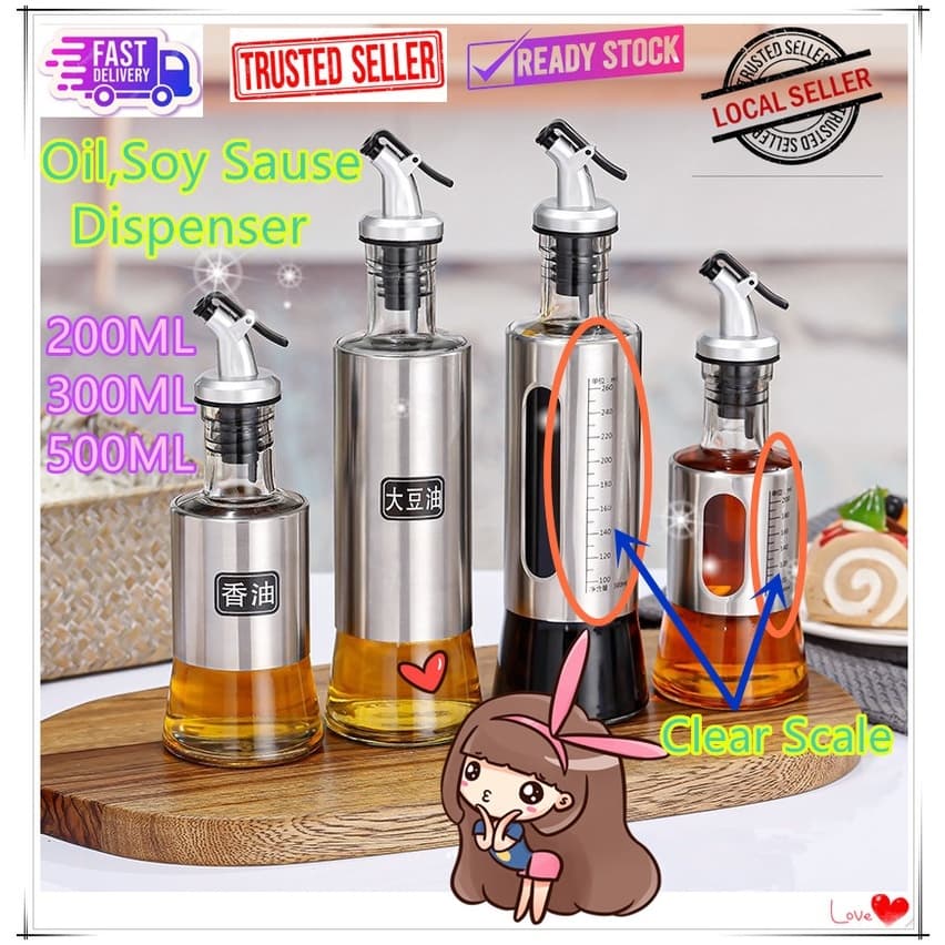 200ML/300ML Garrafa de Óleo de Vidro de Aço Inoxidável Dispensador de Molho de Azeite Garrafa Armazenamento de Cozinha