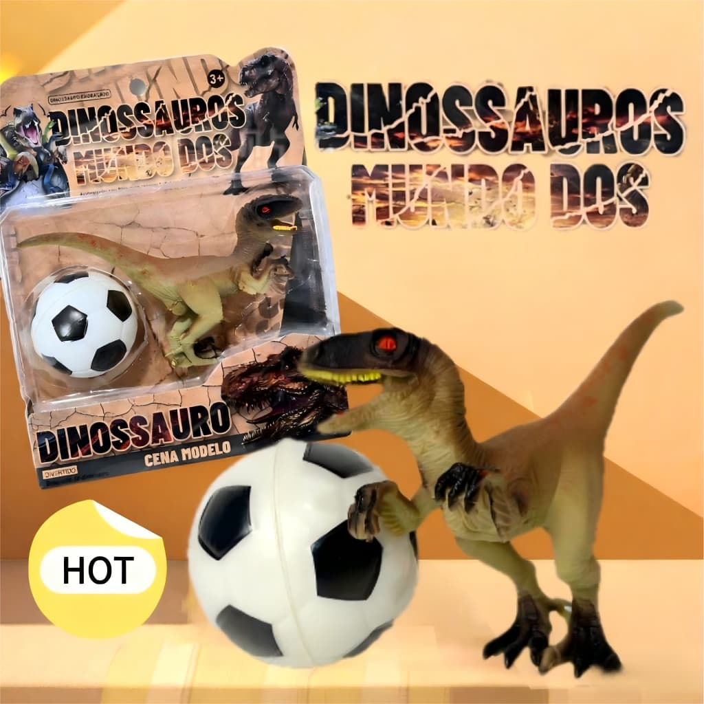 Dinossauro de Borracha com Bola de Futebol - Brinquedo Infantil Interativo para Crianças