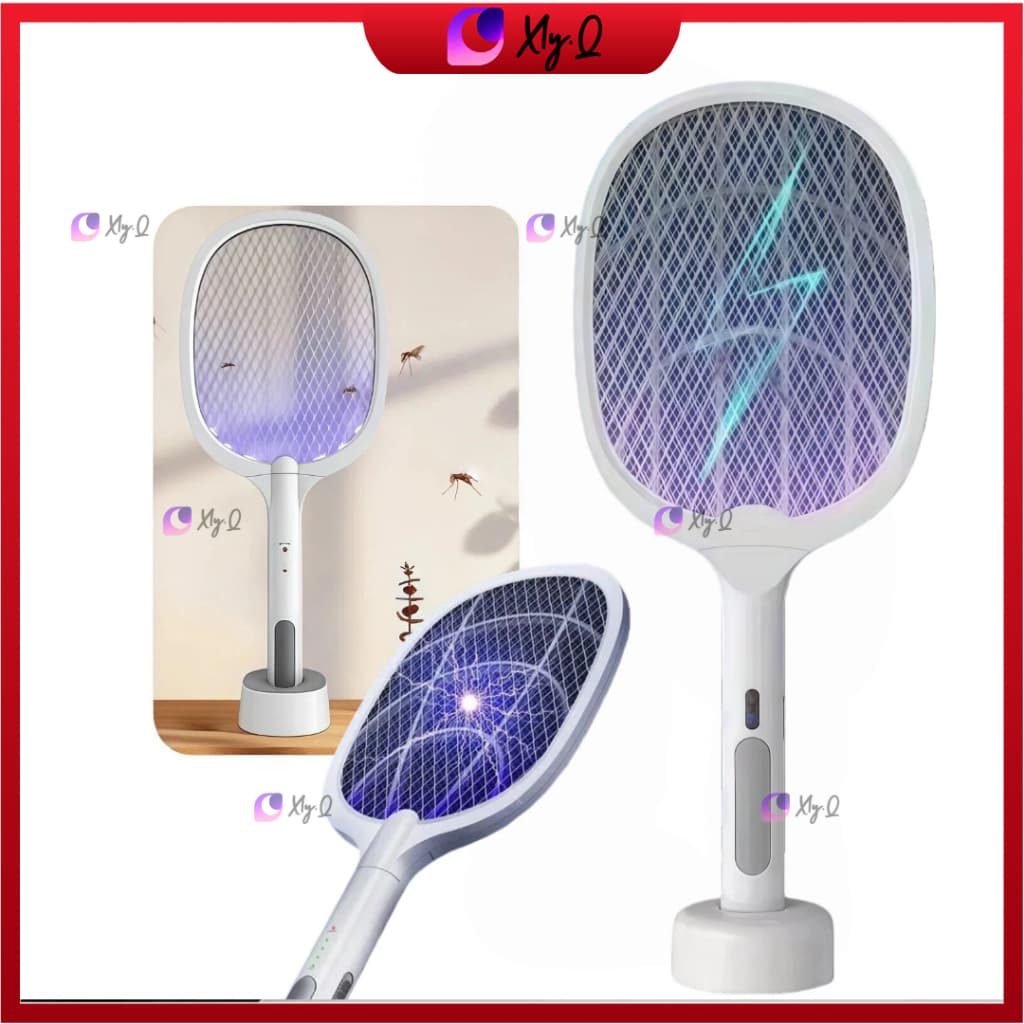 Raquete Elétrica Led Mata Insetos Recarregável Usb Armadilha  Uv Luz Roxa