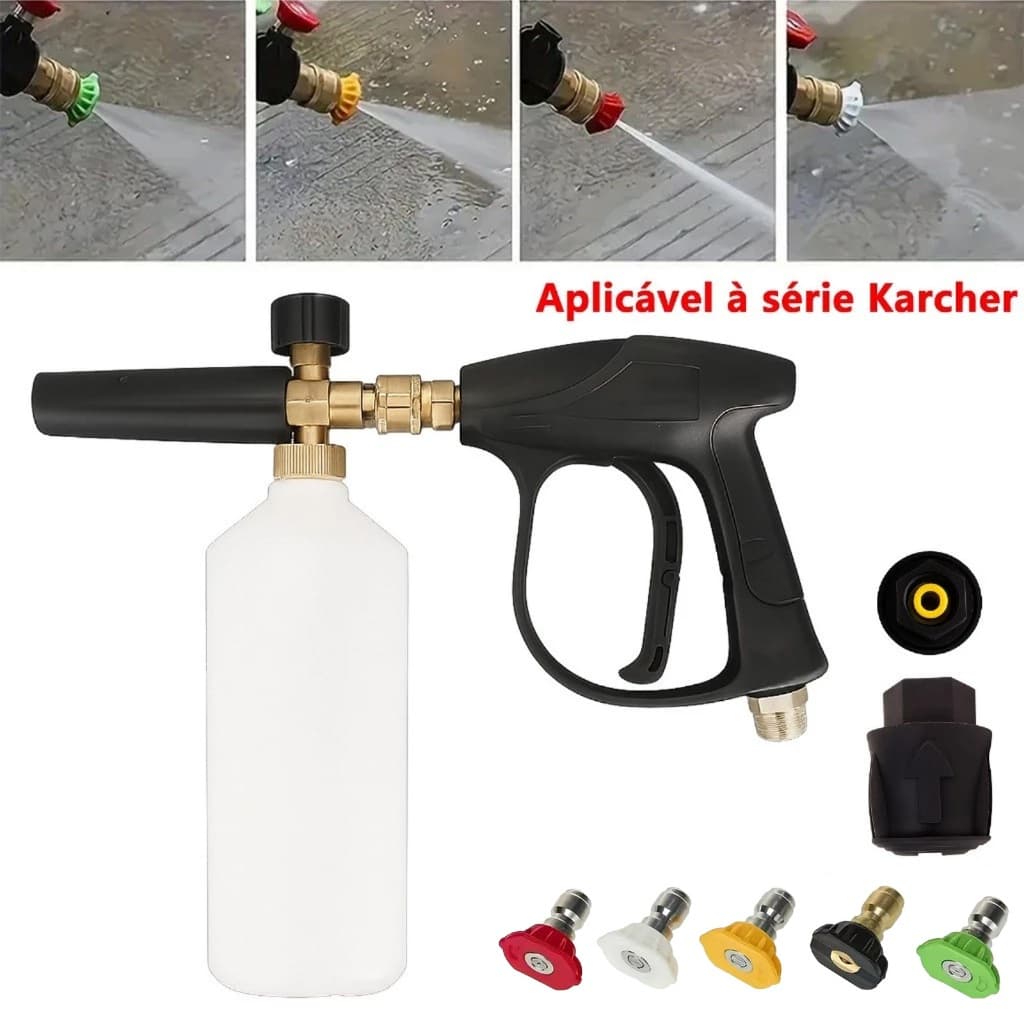 Kit Universal para Lavadora Alta Pressão Karcher Wap  Bosch Lavor – Pote de Espuma PA com Plugue Rápido 1/4" e Pistola