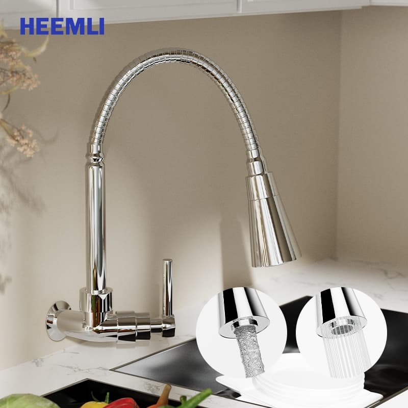 Heemli Torneira Gourmet Cozinha para Parede de Cozinha com Chuveiro Flexível 360° para Pia de Cozinha Gourmet Cromado