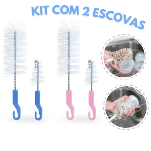 KIT ESCOVA PARA LAVAR MAMADEIRA E BICO - 2 EM 1