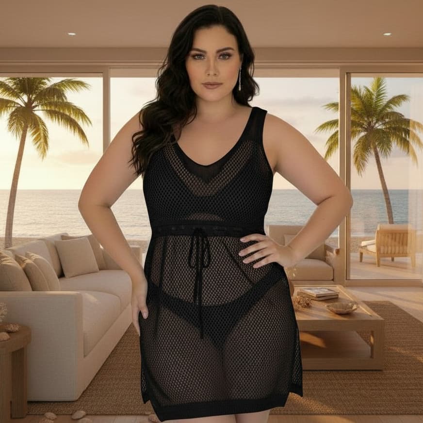 Saida De Praia Moda Verao Piscina Feminina Tricot Furadinha Plus Size 46 a 52