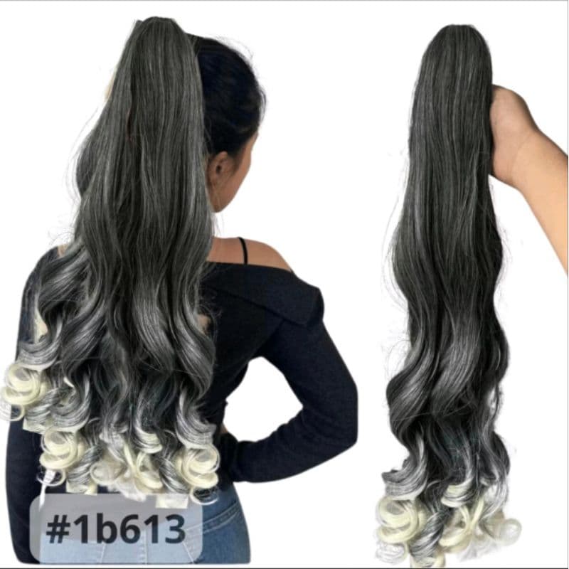 Rabo De Cavalo Orgânico Ombre Preto mescla  Com Loiro - piranha e elástico Idêntico Humano 70cm