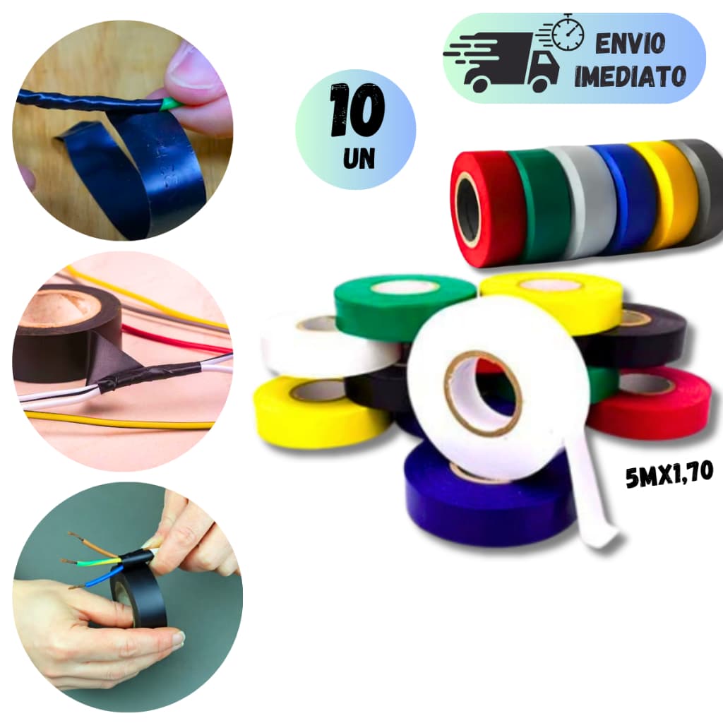 KIT 10 FITA ISOLANTE 5M ANTI-CHAMAS SQ PROFISSIONAL ELETRICO CLASSE C