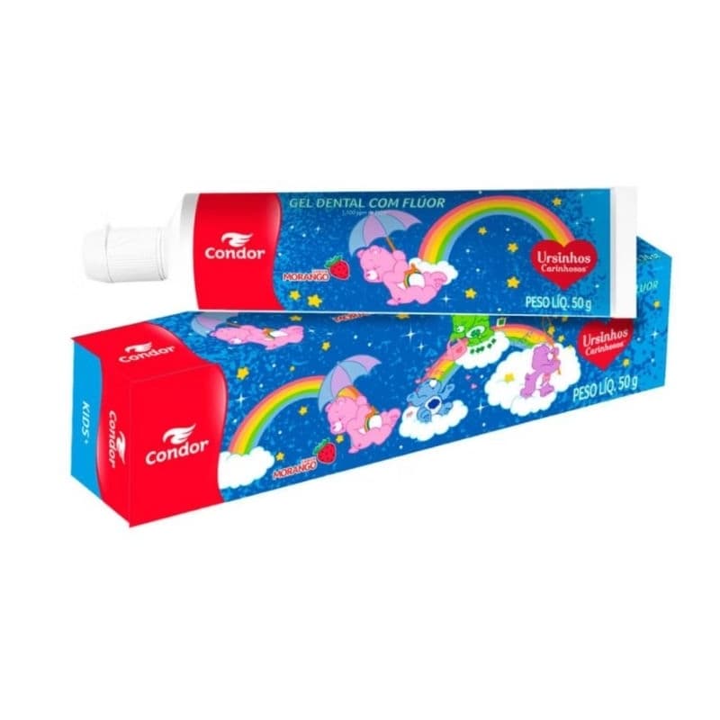 kit 2 unidades Gel Dental Infantil Condor com Flúor Ursinhos Carinhosos Sabor Morango 50G