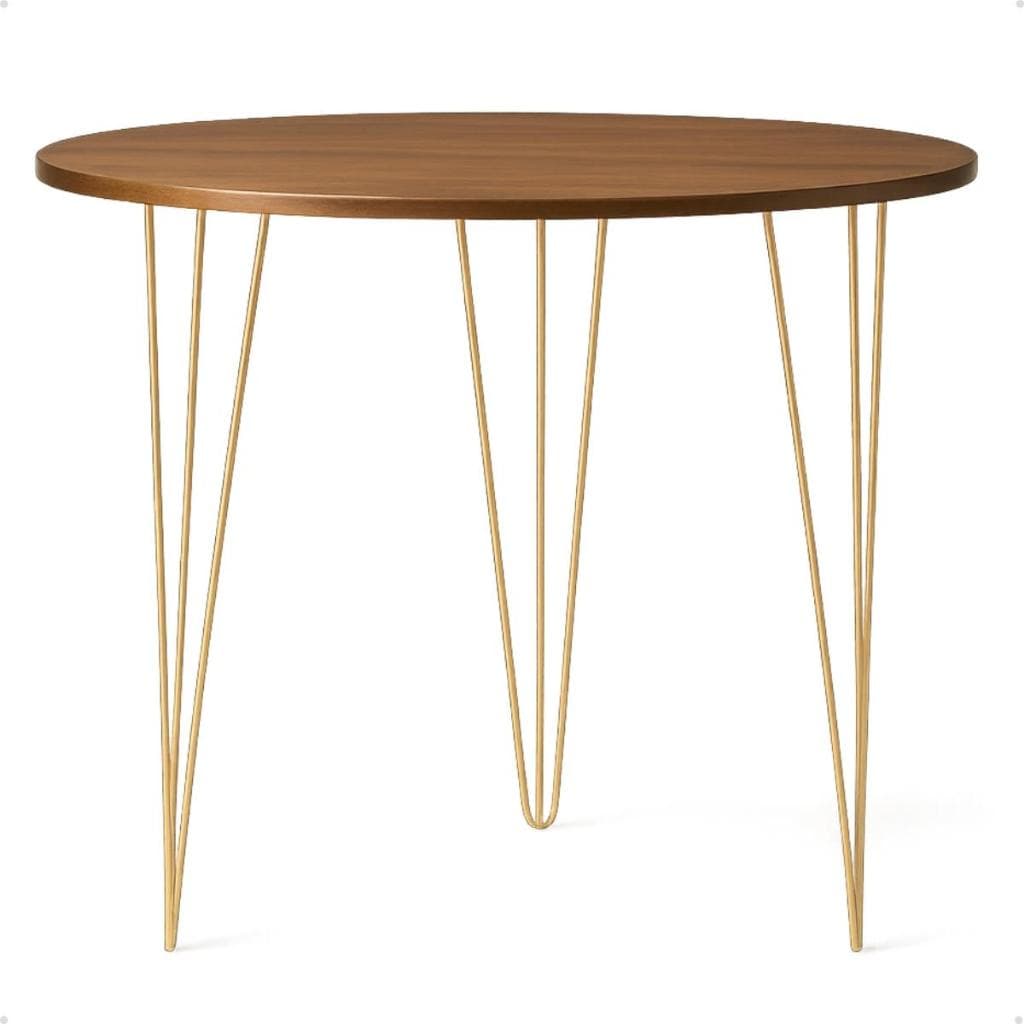 1 Mesa Redonda Tampo MDF Laqueado Boho Chic 70cm Diâmetro Para Padaria Apartamento Bistrô Restaurante Pés Dourado 75cm