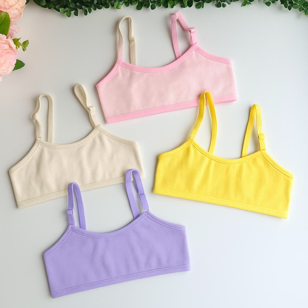 Kit com 4 Unidades  Top Juvenil Infanto Feminino Cotton Sortidas com Regulagem nas Alças