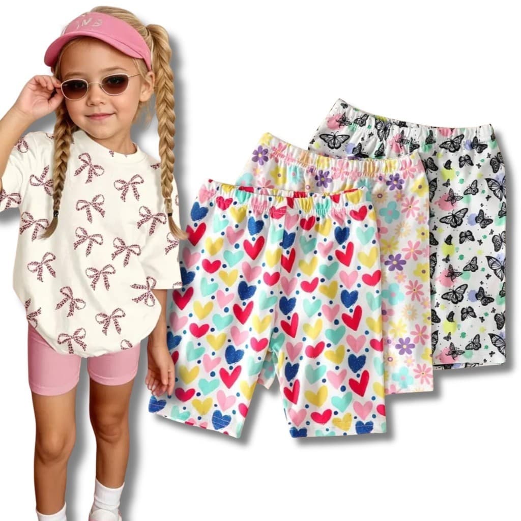 Kit C/ 3 Bermudas Ciclista em Malha Algodão Menina Tamanho 4 ao 16