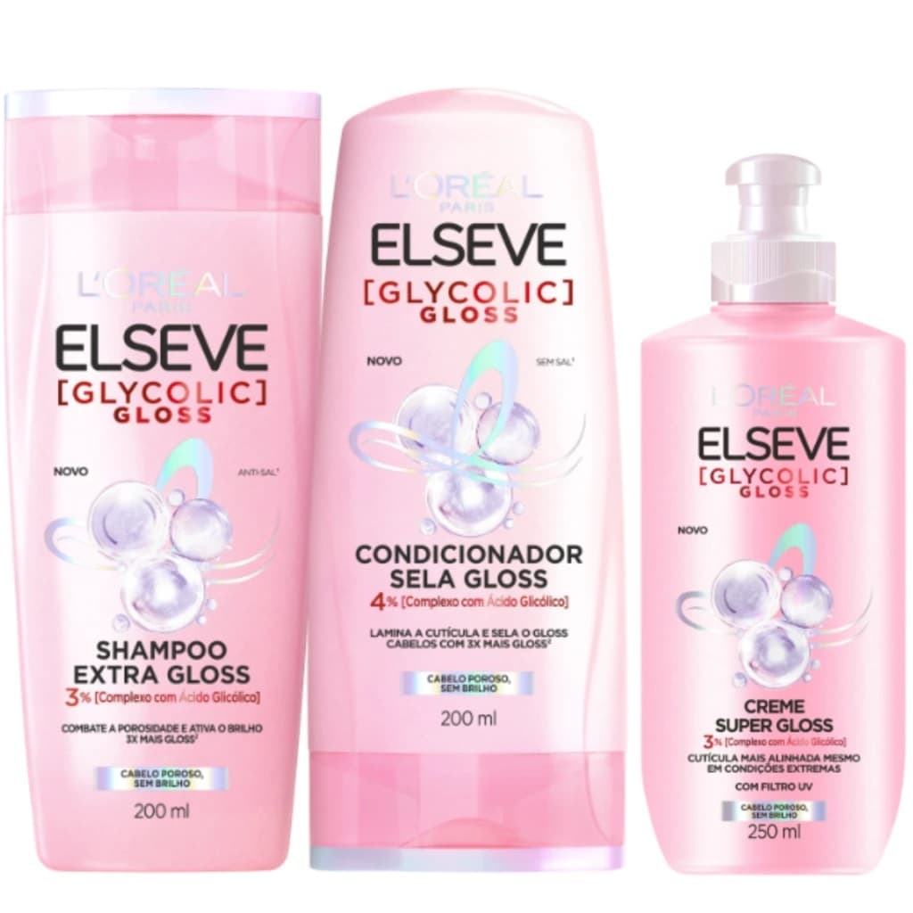 Elseve Glycolic Gloss Shampo 200ml | Cond 200ml | Creme 250ml
