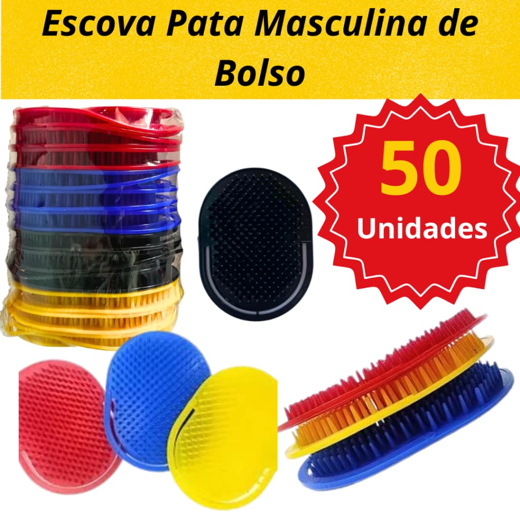 Pente Masculino Oval de Bolso Kit 50 un. Escova Pata