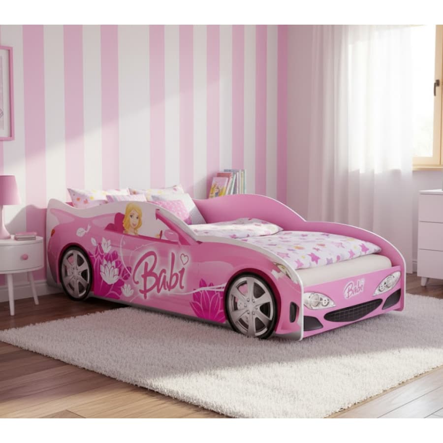Mini Cama Carro Infantil Feminina Menina em MDF Adesivada com Personagens Divertidos – AV