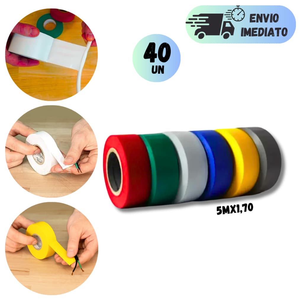 FITA ISOLANTE KIT DE 10 A 40 UNIDADES COLORIDA PROFISSIONAL ADESIVA MULTIUSO FIOS CABO MANUTENÇÃO SQ
