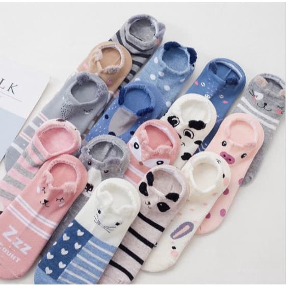 Kit 12 Pares Meia Sapatilha Bichinhos Animais Femininas Com Orelhinha Veste 35 a 40