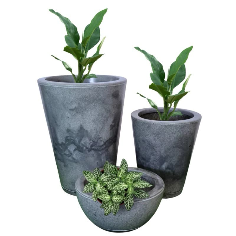 Kit 3 Vasos para planta Coluna Redonda Marmorizada 1,2 e Bacia Marmorizada 1 jardim decoração interno externo luxo