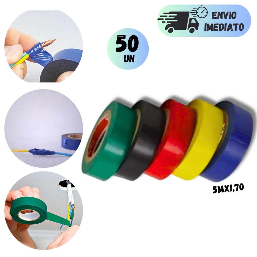 KIT 20 A 50 FITA ISOLANTE ANTICHAMAS ELETRICISTA 5 METROS COLORIDA 5M SQ