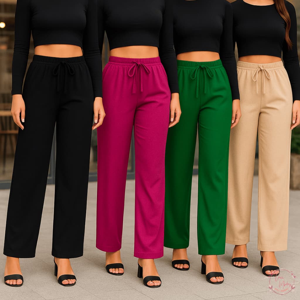 Calça Pantalona Feminina Tecido Duna Cintura Alta Com Bolso Versatil