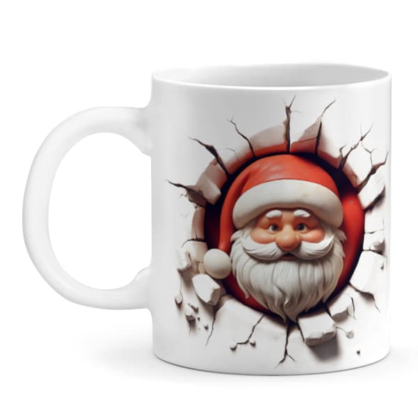 Caneca Cerâmica Decoração Natal 3D Papai Noel, Rena e Biscoito de Gengibre, 325ml
