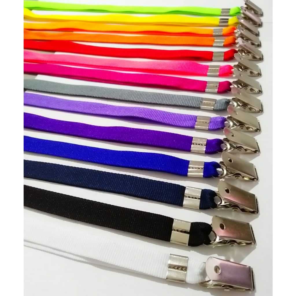 100 CORDÕES CRACHÁS 12MM X 85CM (ABERTO) COM CLIPS JACARÉS