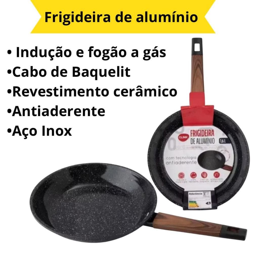 Frigideira Antiaderente De Alumínio Não Gruda Revestimento Cerâmico Cabo Baquelite Premium