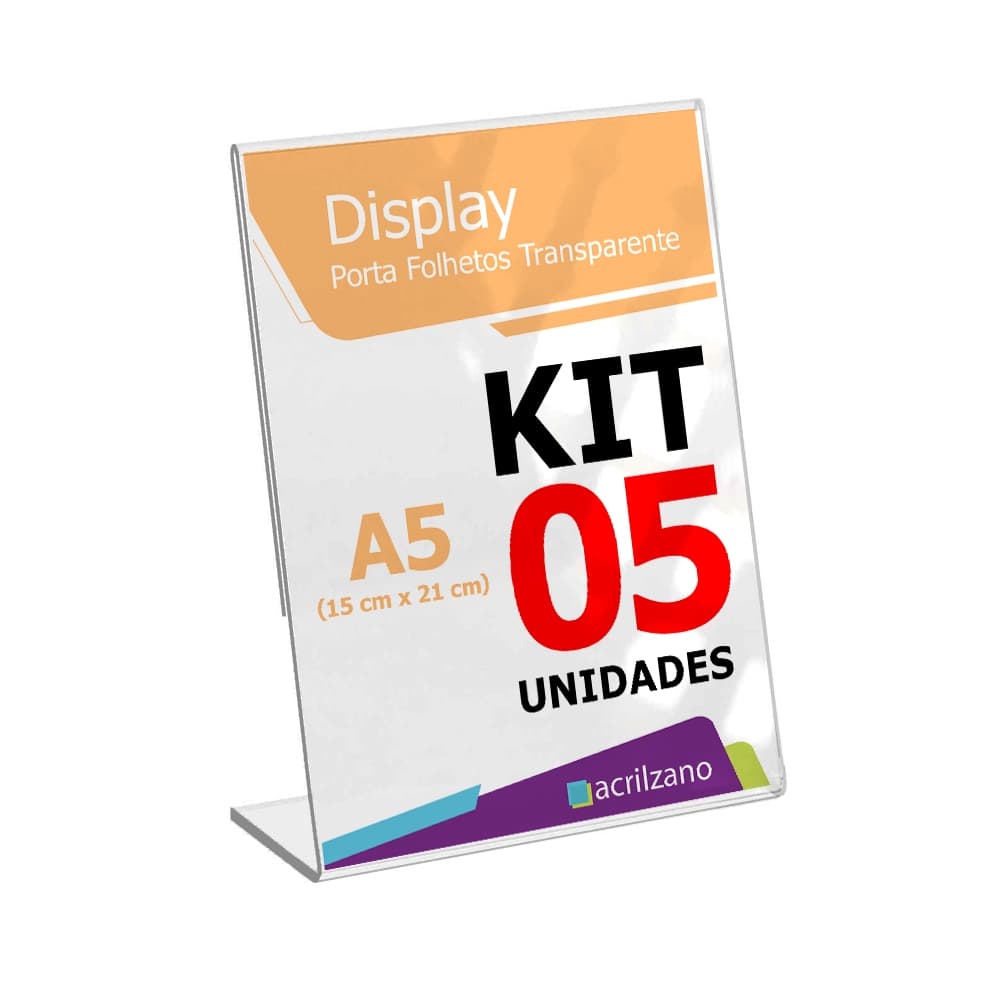 Kit 5 Porta Retratos A5 Acrílico Transparente Formato L 15x21cm para Decoração