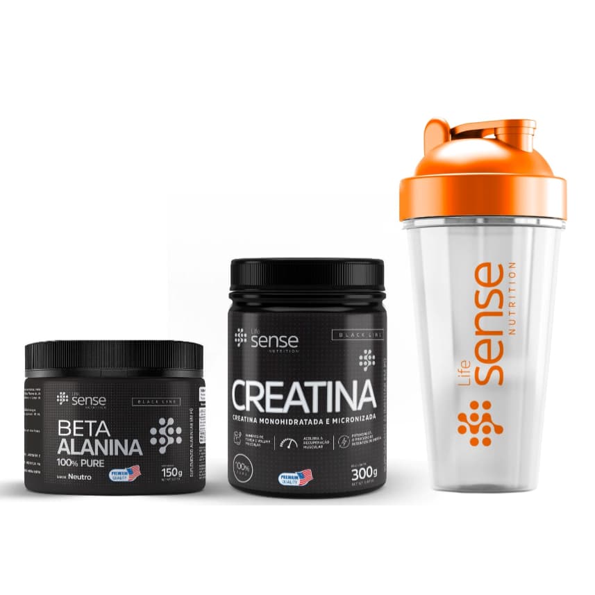 Kit Beta Alanina - 100gr + Creatina 100% pura importada 300gr + Coqueteleira 600ml - LifeSense