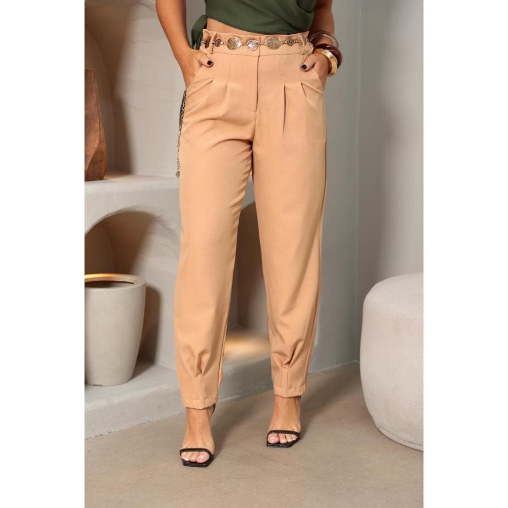 Calça Jogger Cenoura Social Feminina Cintura Alta Alfaiataria