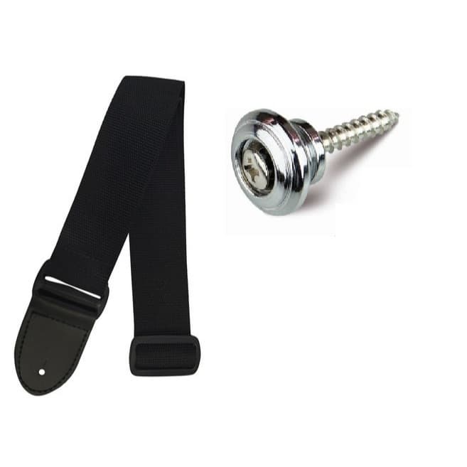 Correia Alça Para Violão Guitarra Viola Cavaco Ukulele Preta + 01 Unidade de Roldana