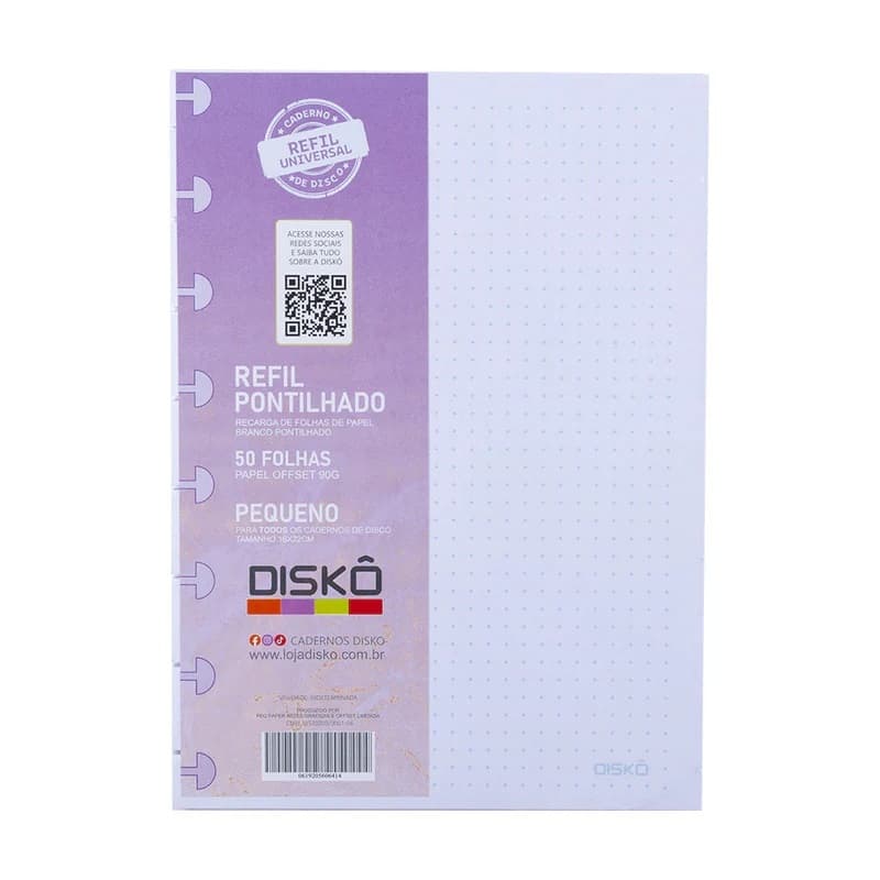 Refil Pontilhado Caderno de Discos P A5- 8 Furos(Compatível Com "Caderno Inteligente" P. A5) - DISKÔ