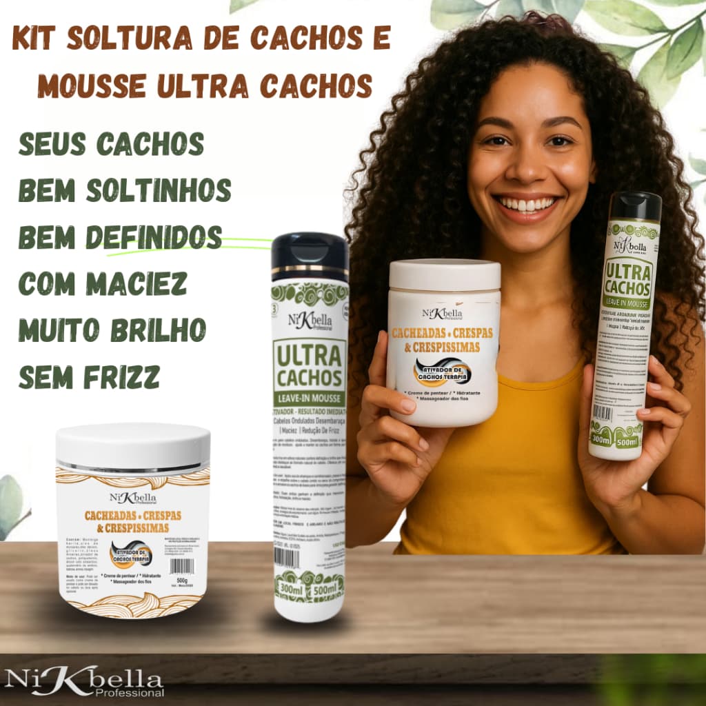 Kit Soltura de Cachos Botox e Ativador Mousse Ultra Cachos Abre Modela e Defini sem alisar Original