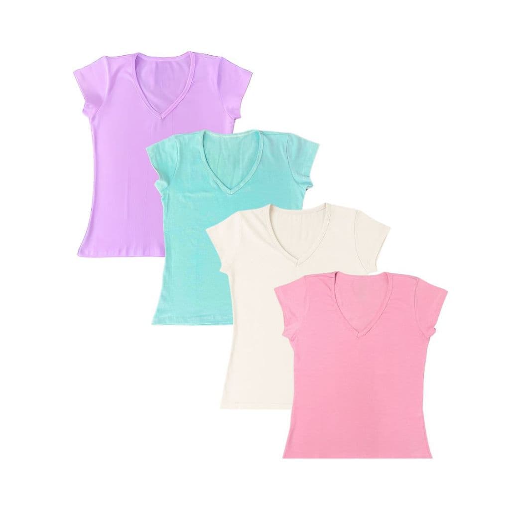 kit 4 blusas feminina cor pastel verão candy color algodao doce p ao g3