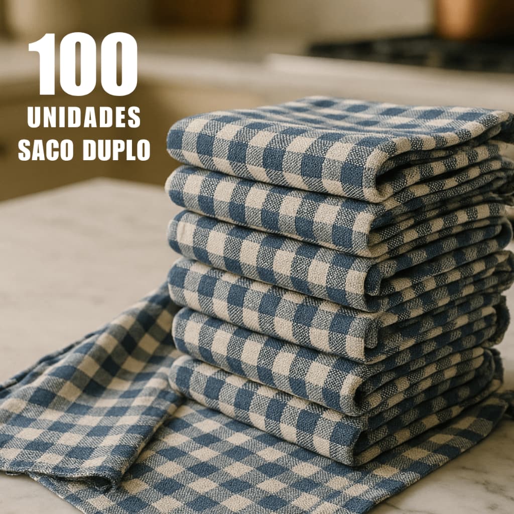 Kit 100 Panos de Chão Grosso Xadrez Duplo 70x45 cm