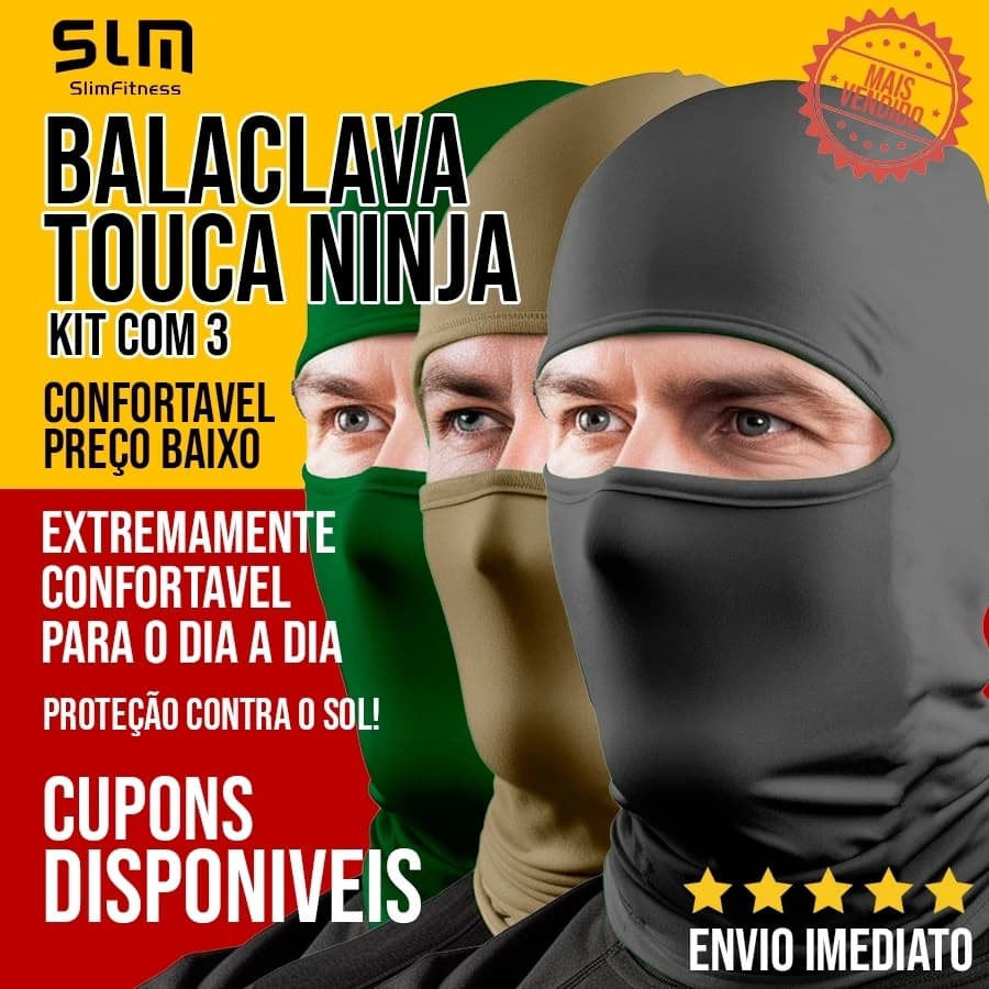 Kit 3 Balaclava Slim Fitness Proteção UV Motoqueiro Capacete Térmico Touca Ninja