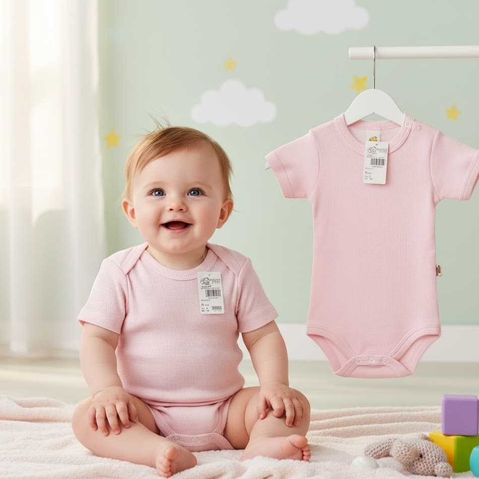 Kit 2 Body Infantil Rosa Manga Curta em Malha Canelada - Baby Duck - 100% Algodão