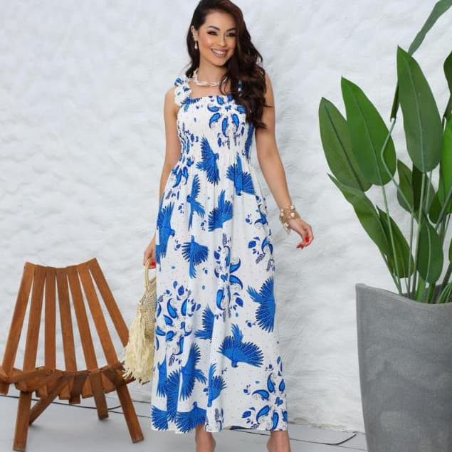 Vestido Feminino Soltinho Longo Floral - Look Verão Europeu