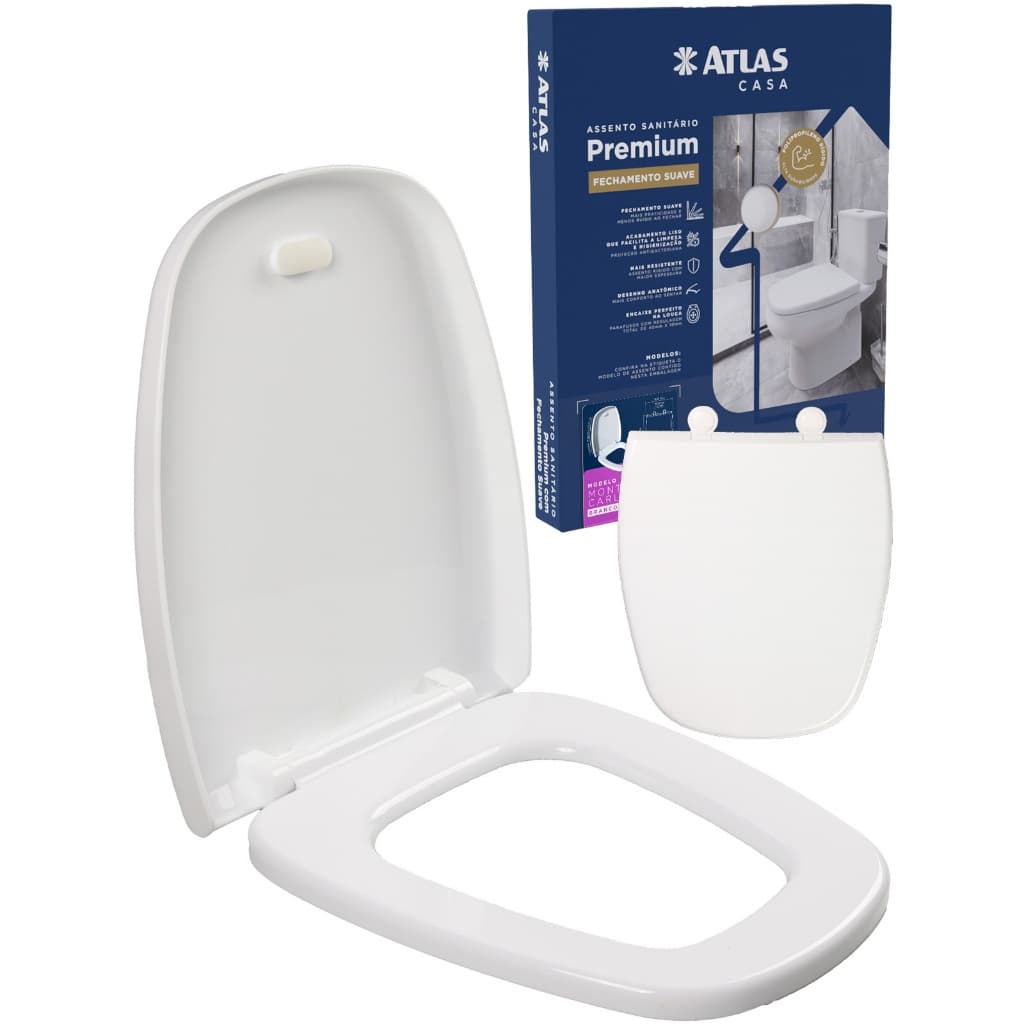 Assento Sanitário Tampa Vaso Smart Soft Close Monte Carlo Fechamento Suave Atlas Baixa Devagar Não Bate