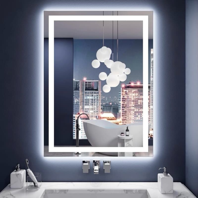 Espelho Retangular VERTICAL ou HORIZONTAL Jateado com Led Tamanho 80x60