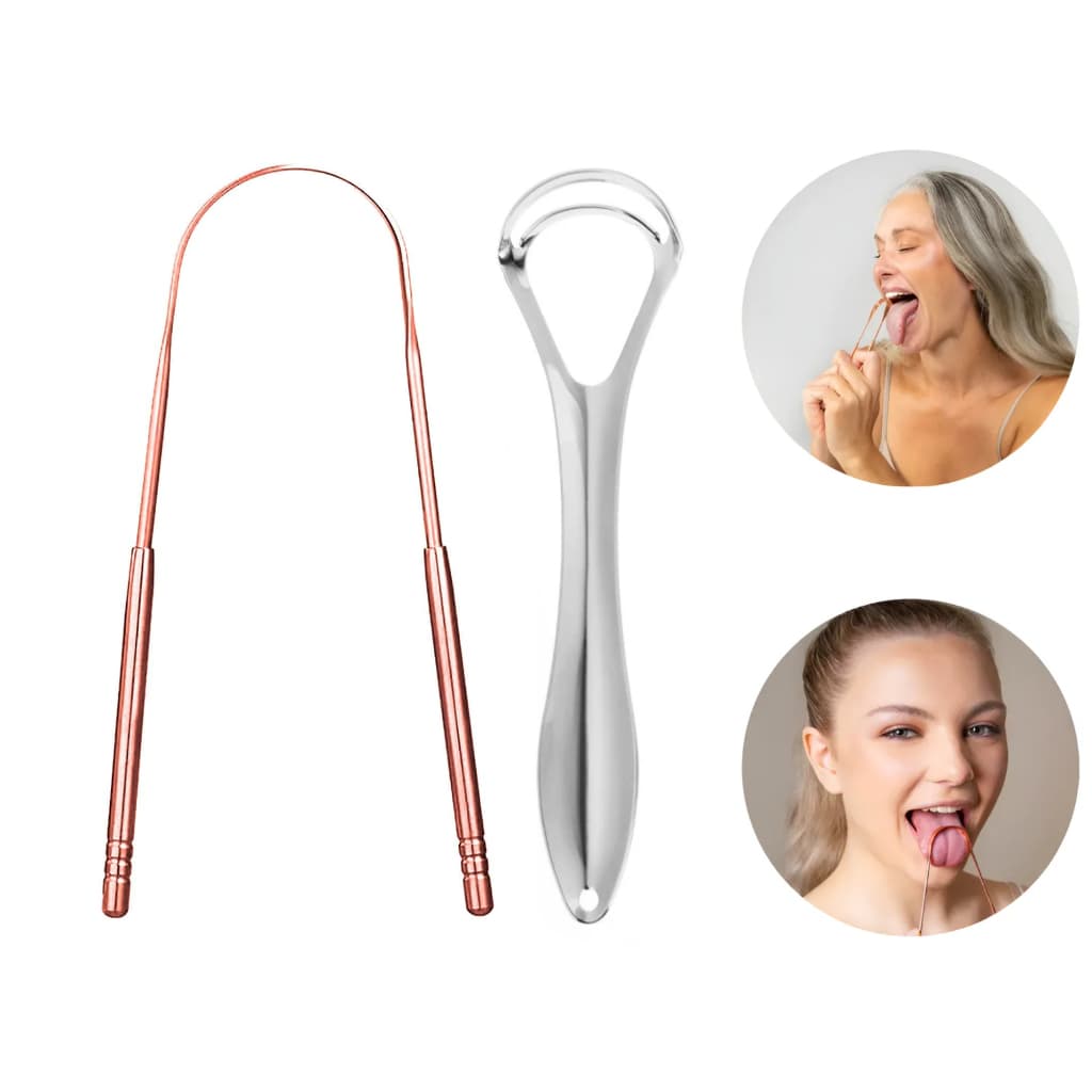 Kit 2 Limpador Raspador de Língua Aço Inox Higiene Bucal Hálito Fresco