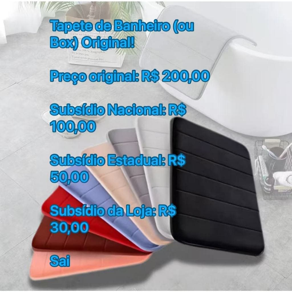 Tapete De Banheiro Soft Macio Secagem Rápida 60x40cm-Tapete de Banheiro (ou Box) Original!Preco original: R 200,00Subsi