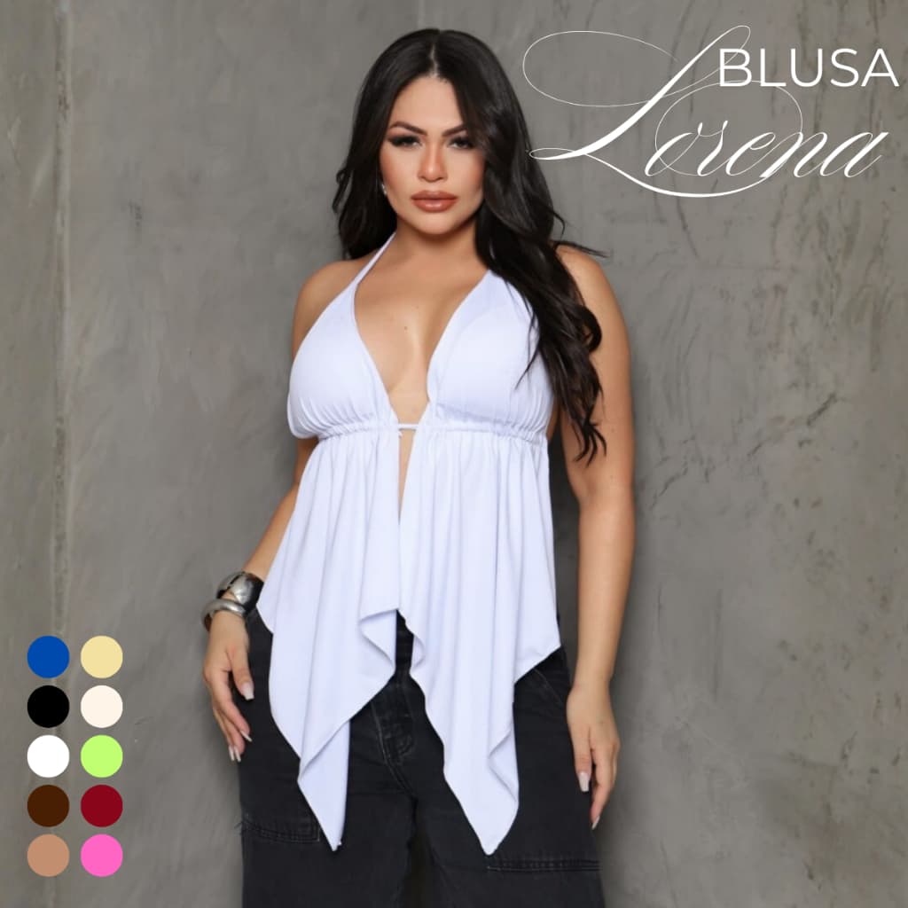 Blusa Lorena Cortininha Feminina Casual Elegante com Caimento Assimétrico com bojo embutido