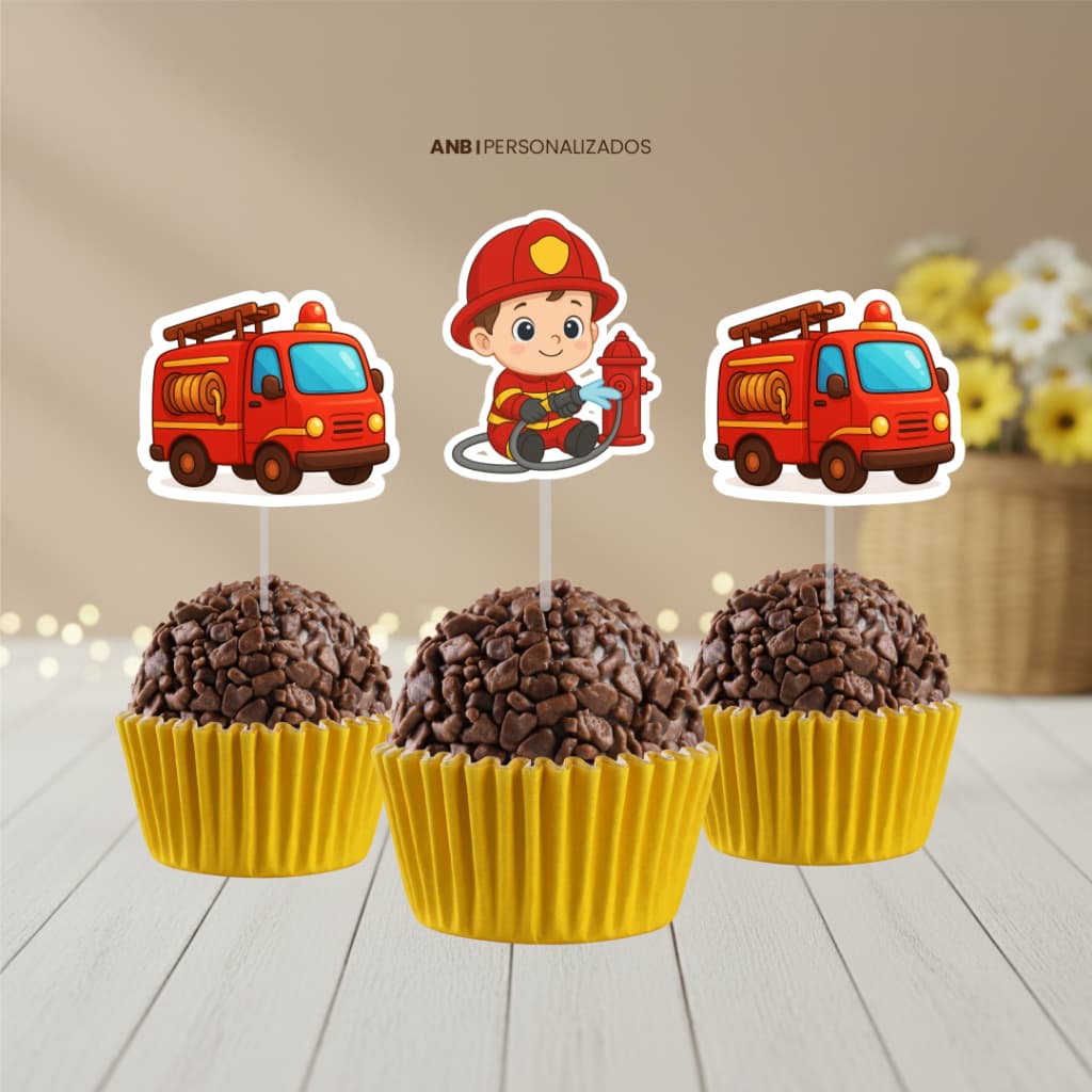 Topper Docinhos e Cupcakes Bombeiro Baby  | Festa Infantil | Mesversário | Aniversários | Tags Doces
