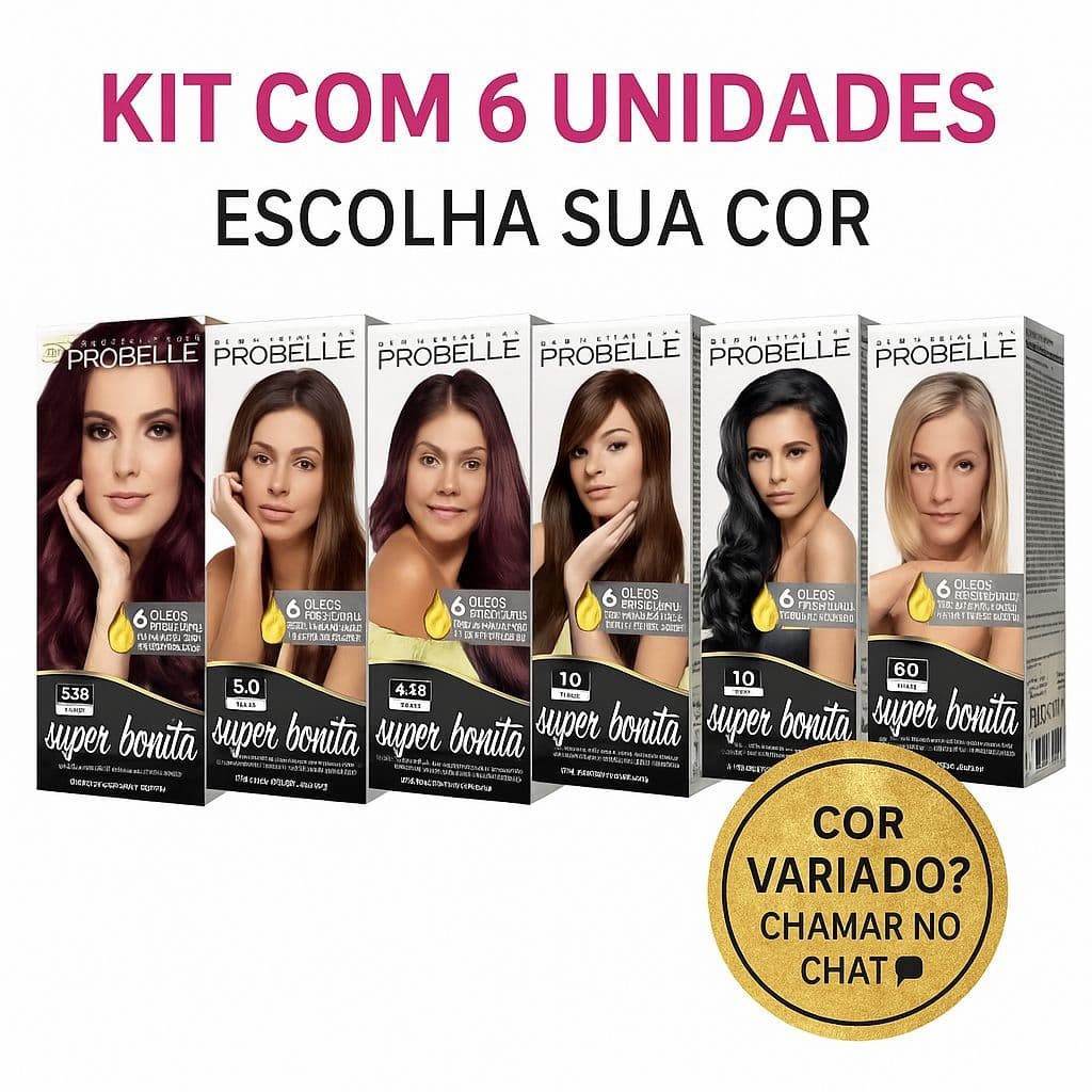 Kit 6 Coloração SUPER BONITA Probelle 50g com Amõnia Alta Cobertura  ESCOLHA SUA COR