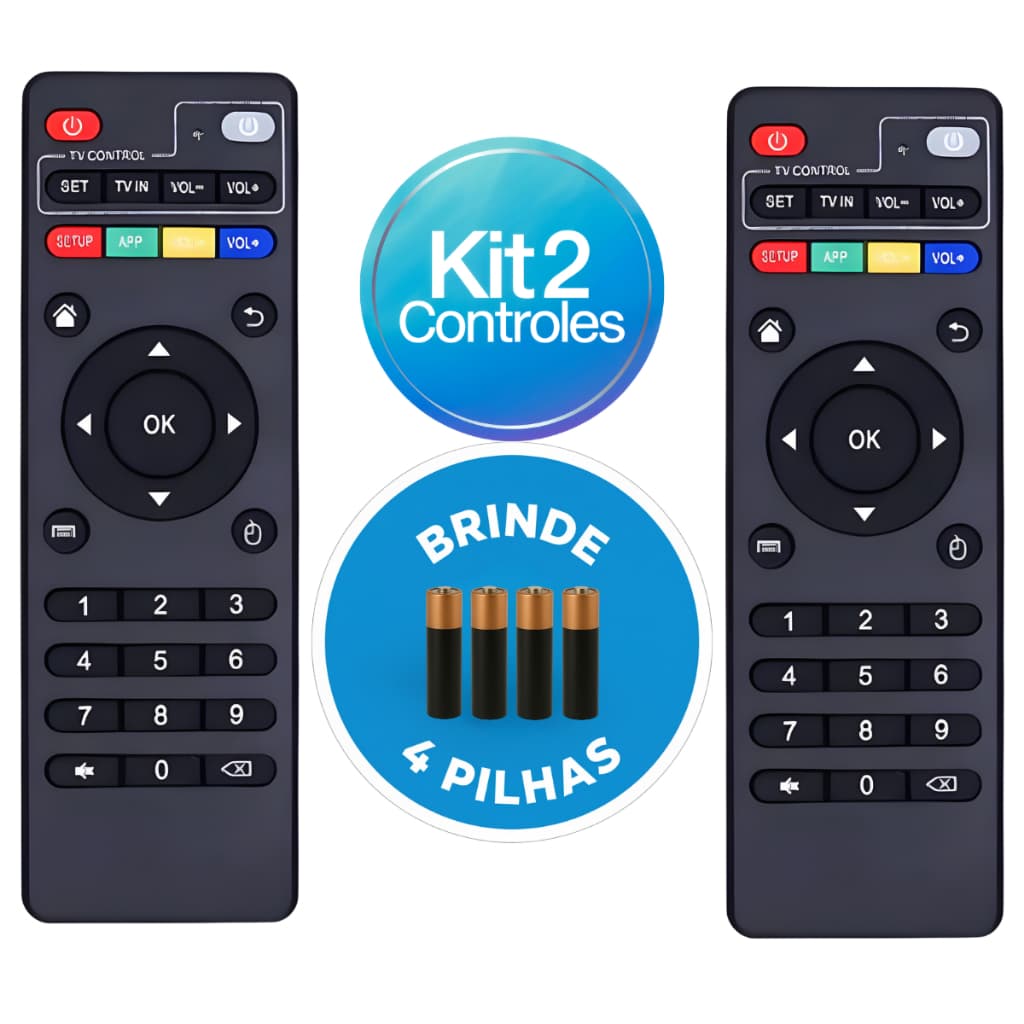 1 ou 2 Controles Remotos Para TV Box Inteligente Completo com Pilhas