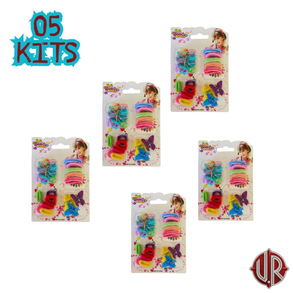 05 Kits de Cabelo Infantil Presilhas Xuxinhas e Elásticos Coloridos Acessórios para Penteados