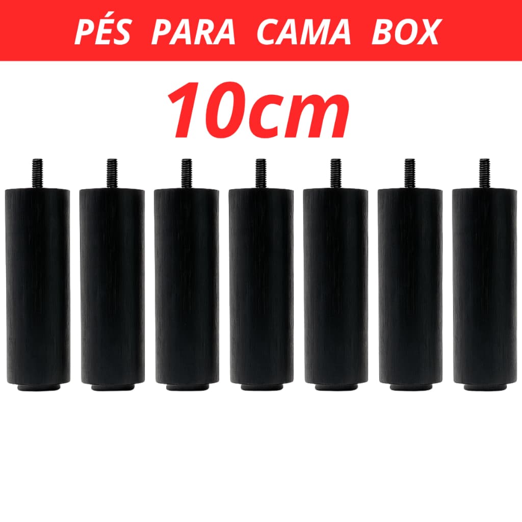 Pés Para Cama Box 10cm Pé de Cama Box Pezinho Madeira Maciça Casal ou Solteiro - Cor Preto