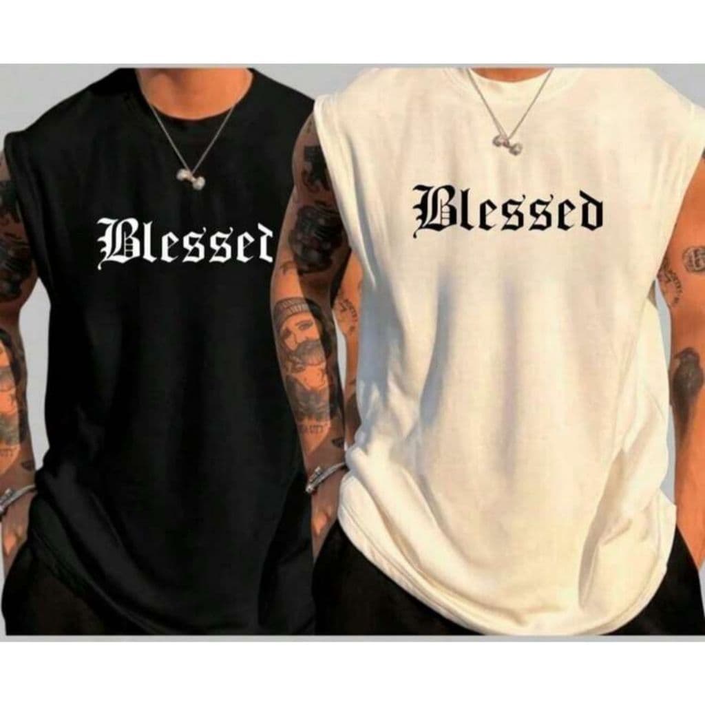 Kit 2 Regatas Oversized Estilo Machão Verão Academia Fitness Estampado Blessed