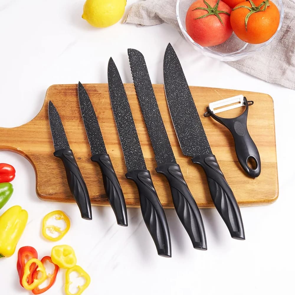 Conjunto Faca de Cozinha 6 Peças Inox Descascador Facas Chef Pão Carne Frutas